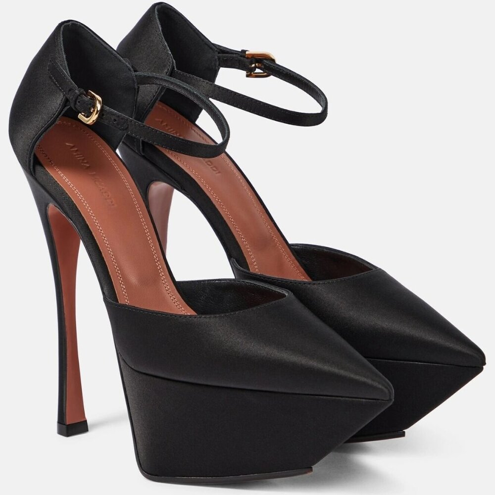 Yigit Pump Black Satin 39 EU 8.5 Amina Muaddi BRAND NEW in box dust bag RHoBH